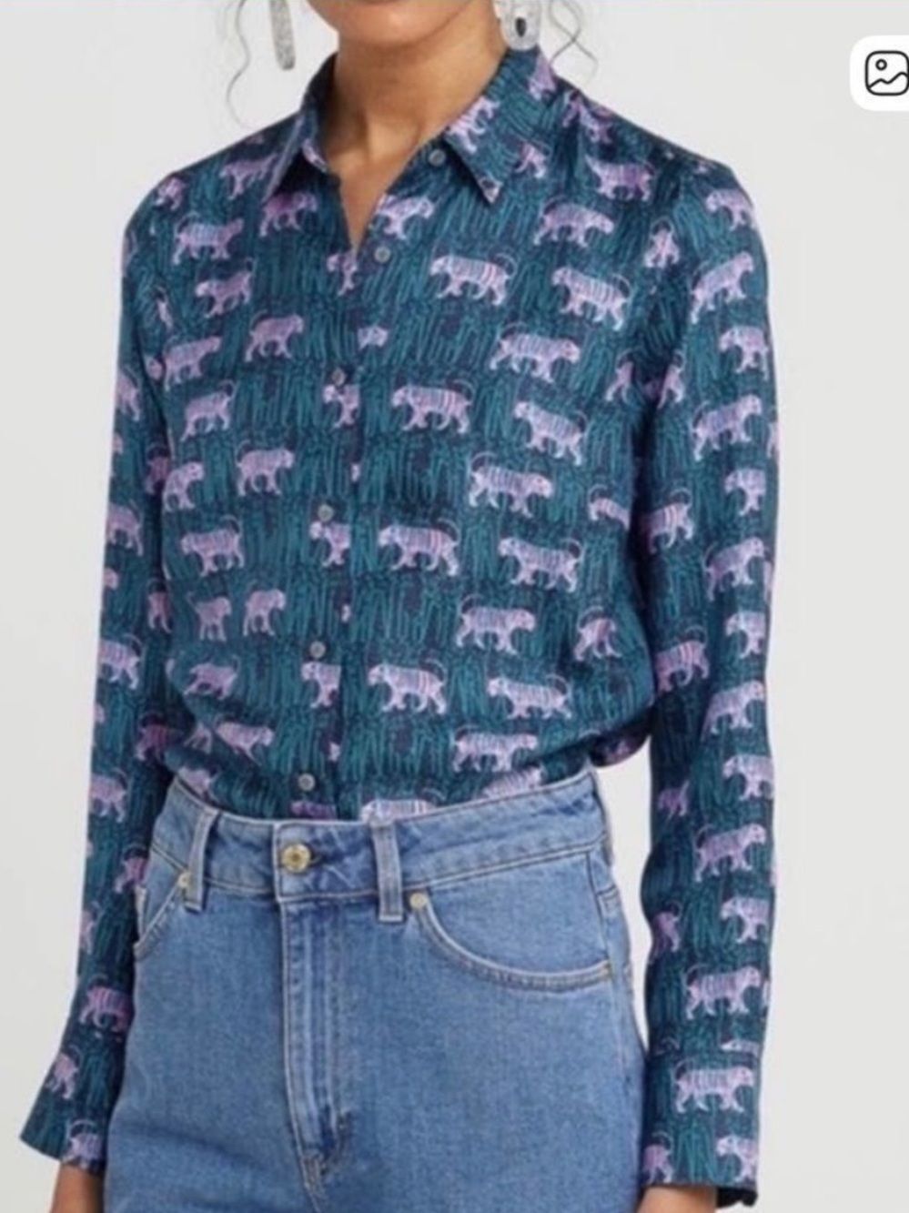 J. Crew Collection Silk Midnight Tiger Print Button Down Blouse Womens 6